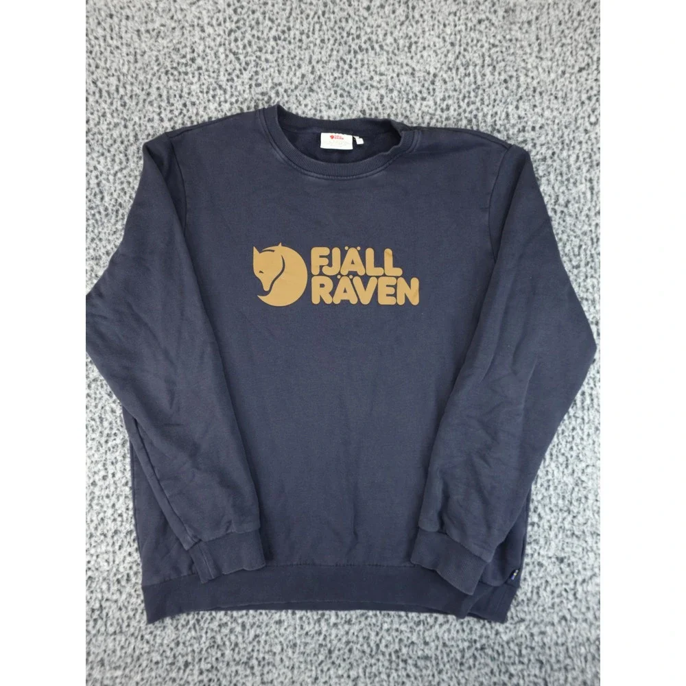 Fjallraven Logo Sweater Mens‎ XXL Navy Blue Graphic Pullover Crewneck F84141